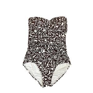 Anne Cole Ruched Falling Leaves Strapless Twist Bandeau One Piece Swimsuit